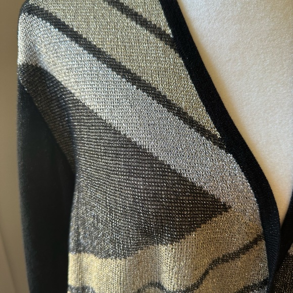 Chico’s evening wear, knee length cardigan, black, silver, gold, sz 2 - Picture 6 of 9